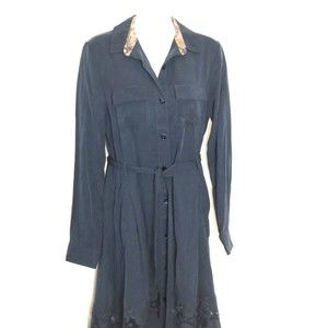 Desigual 72V2YB5 Amelia Navy Blue Shirt Dress Embroidered Hem NWT Size 6